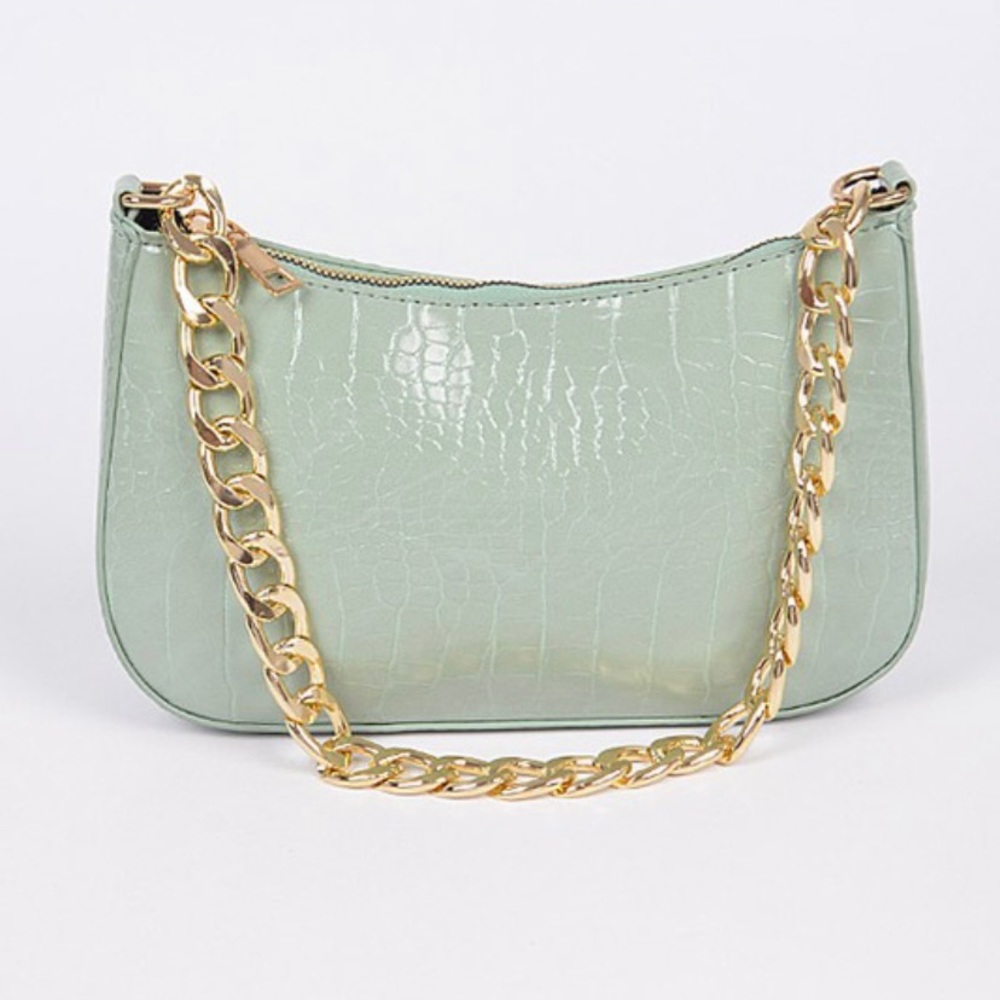 Faux Croc chain handbag (Sage green)